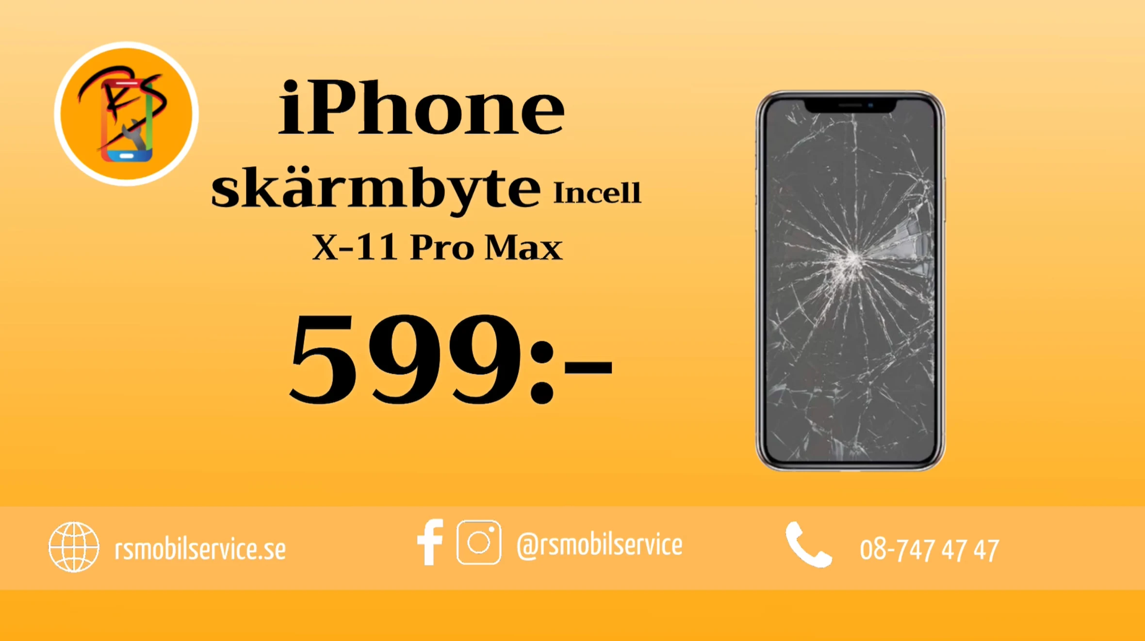 iPhone X till 11 Pro Max Skärmbyte incell 599kr