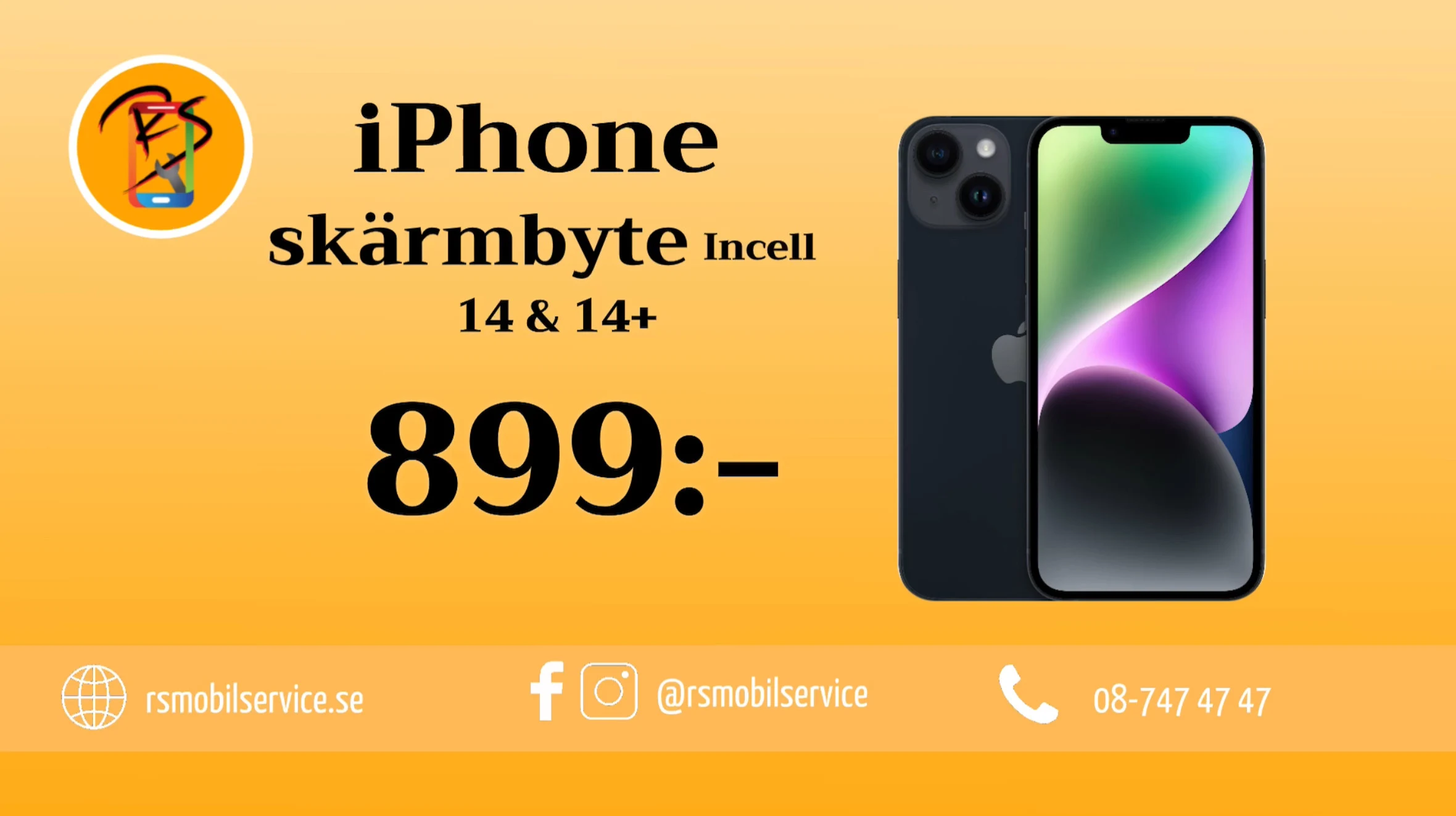 iPhone 14 och 14+ Skärmbyte incell 899kr