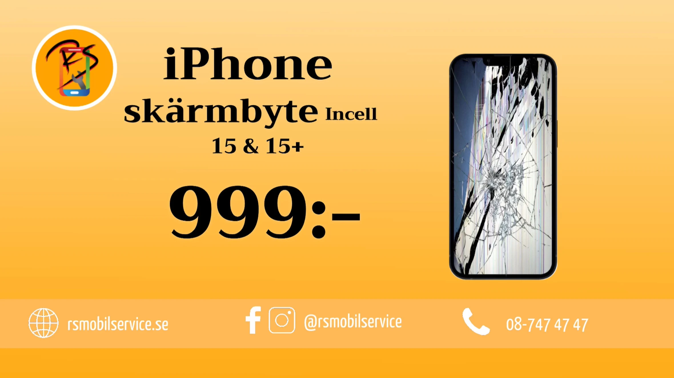 iPhone 15 Skärmbyte incell 999kr