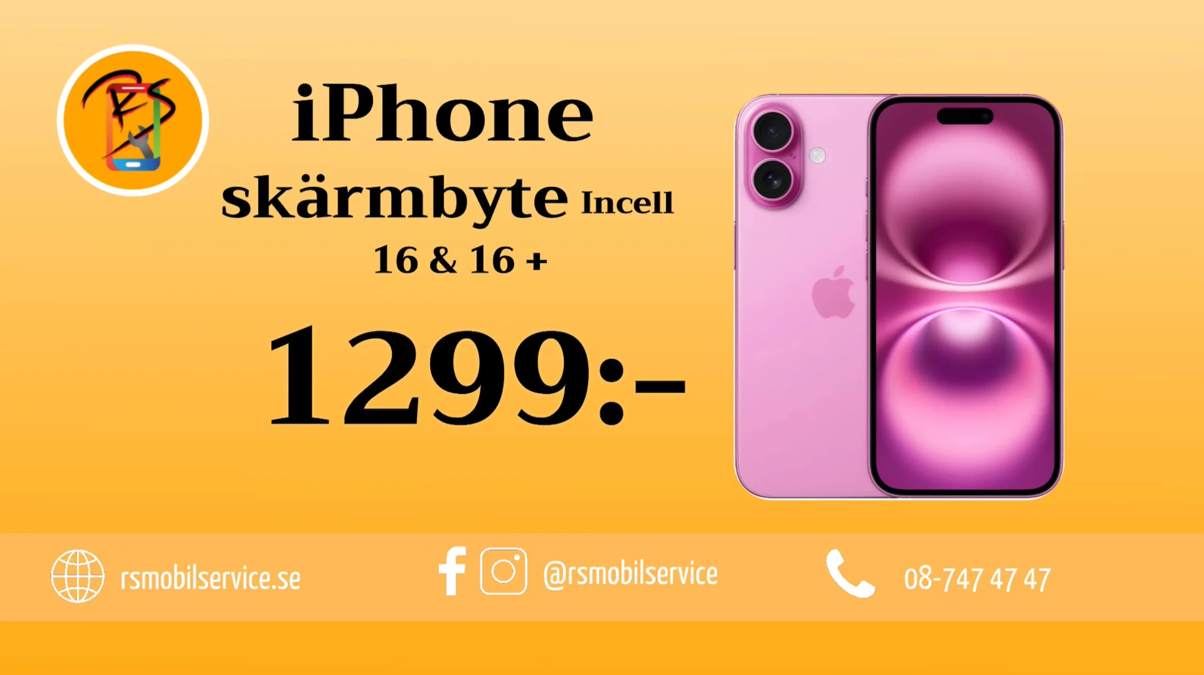 iPhone 16 Skärmbyte incell 1299kr