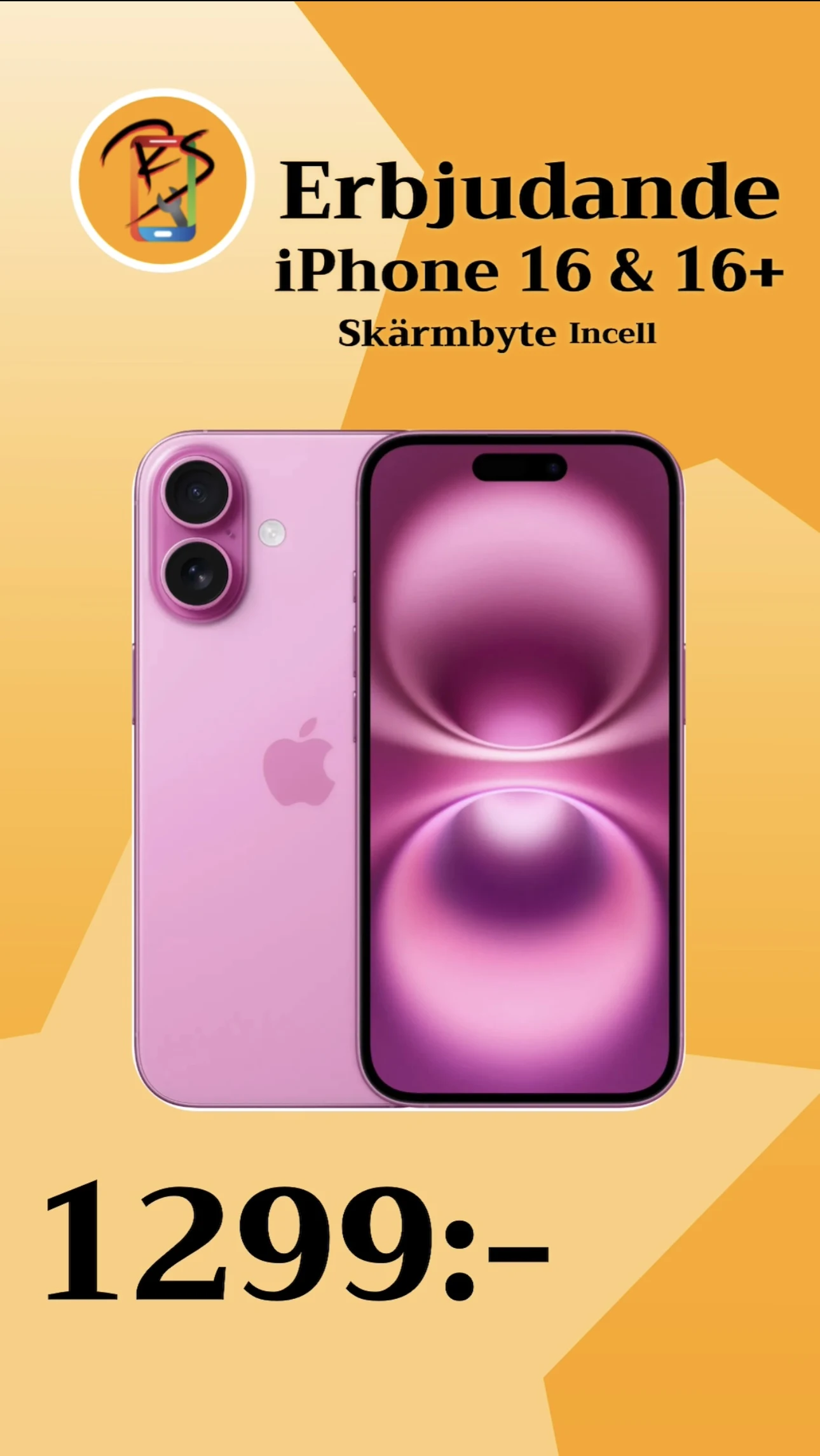 iPhone 16 Skärmbyte incell 1299kr